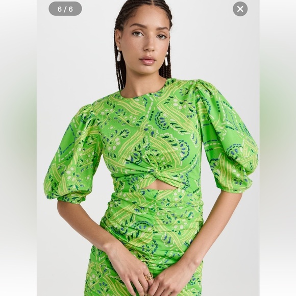 Chic Green and Yellow Mini Dress - Picture 6 of 8